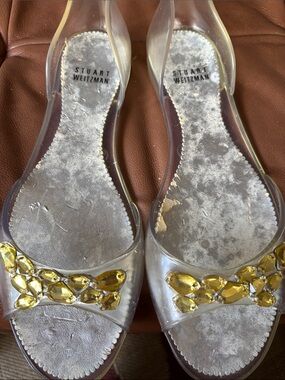 Stuart Weitzman Clear d’OrsayJelly Sandals with Yellow Gem Accents